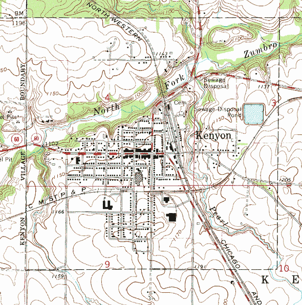 Topographic map of the Kenyon Minnesota area