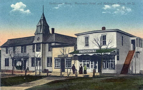 Merchants Hotel and Malingren Block, Kerkhoven Minnesota, 1910