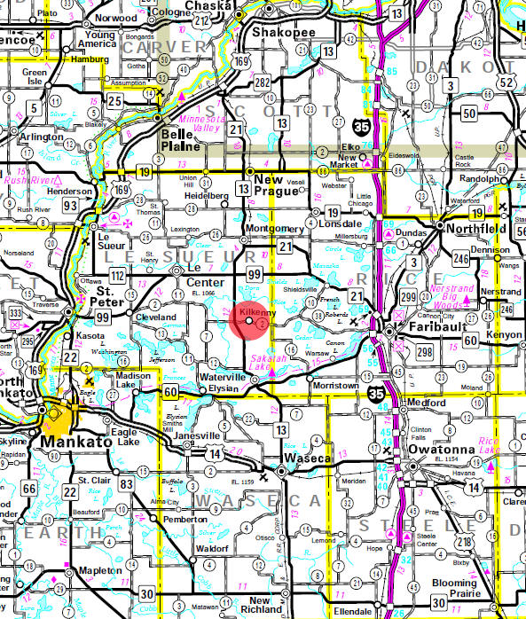 Minnesota State Highway Map of the Kilkenny Minnesota area