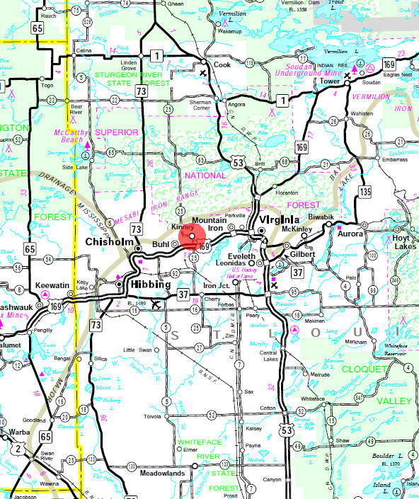 Minnesota State Highway Map of the Kinney Minnesota area