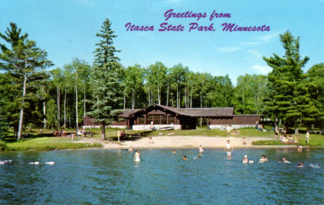 Bathing Beach and Bath Lodge, Itasca State Park, Minnesota, 1956