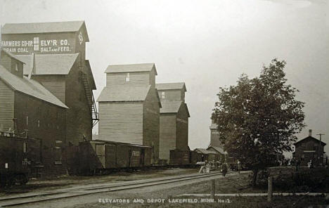 Elevators and Depot, Lakefield Minnesota, 1911