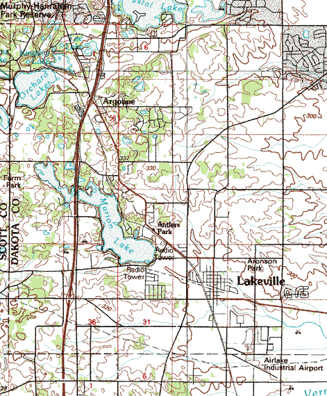 Topographic map of the Lakeville Minnesota area