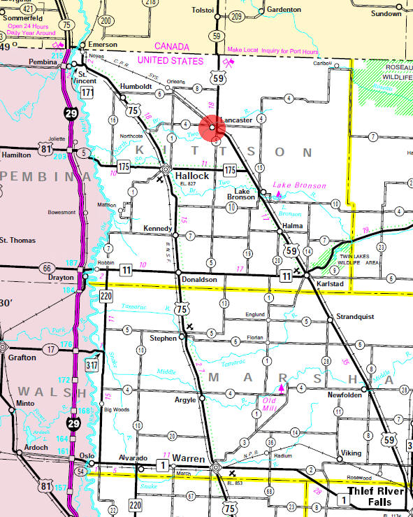 Minnesota State Highway Map of the Lancaster Minnesota area