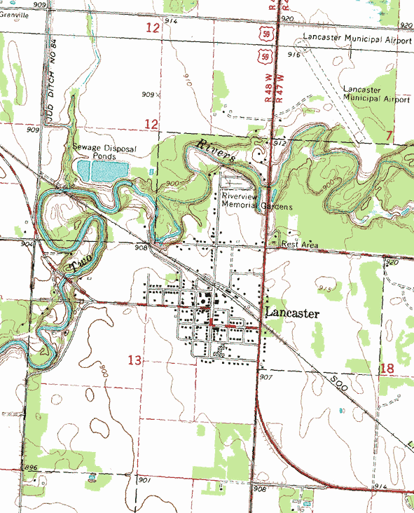 Topographic map of the Lancaster Minnesota area