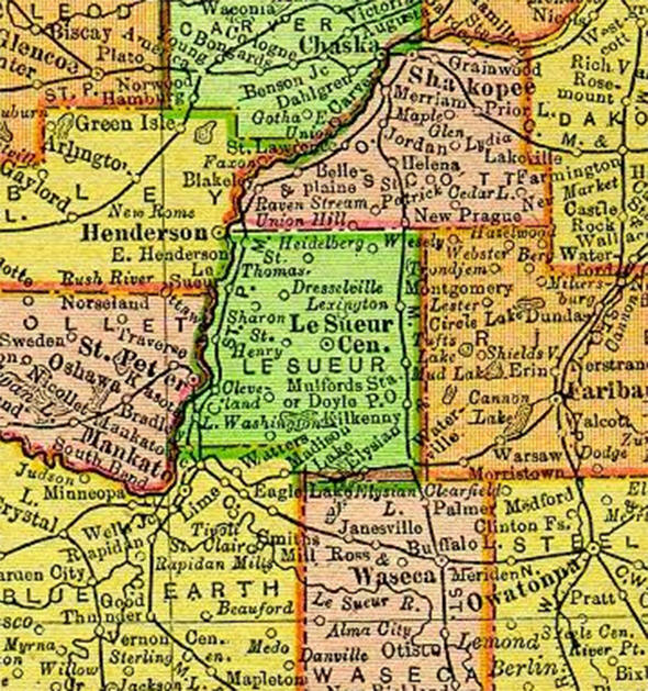 1895 Map of Le Sueur County Minnesota