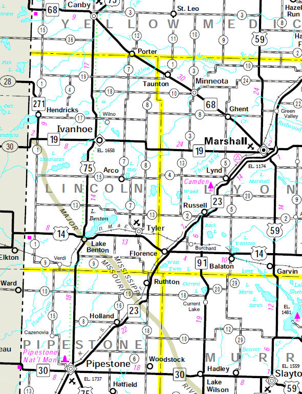 Minnesota State Highway Map of the Lincoln County Minnesota area
