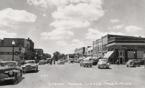 Street scene, Little Falls Minnesota, 1950's?
