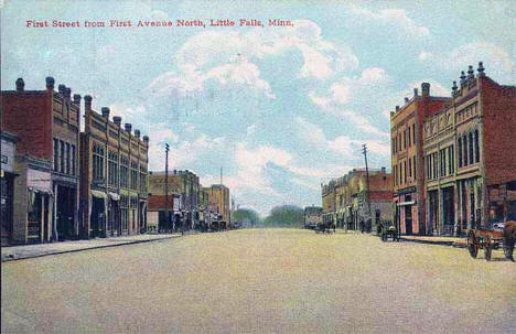 View of First Street from First Avenue North, Little Falls Minnesota, 1905
