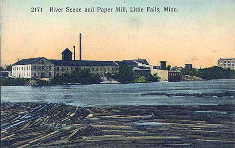 River scene and Paper Mill, Little Falls Minnesota, 1905