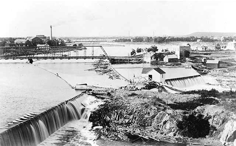 Mississippi River and dam, Little Falls Minnesota, 1890
