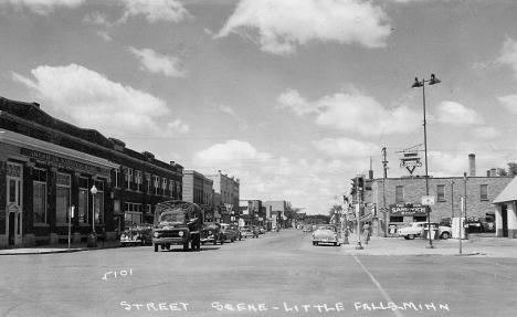 Street scene, Little Falls Minnesota, 1950's