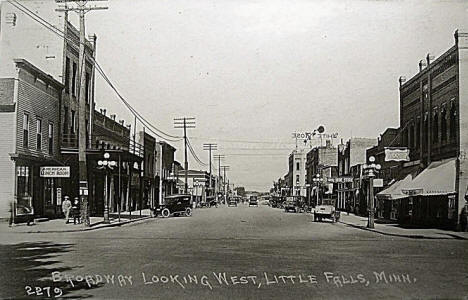 Broadway looking east, Little Falls Minnesota, 1926
