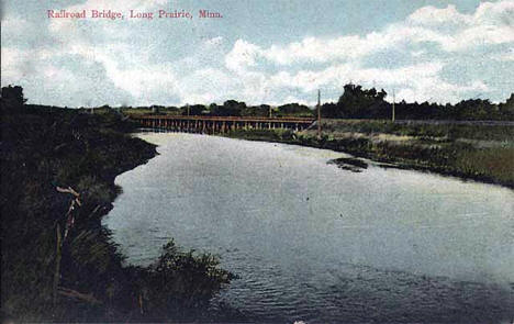 Railroad bridge and river, Long Prairie Minnesota, 1909