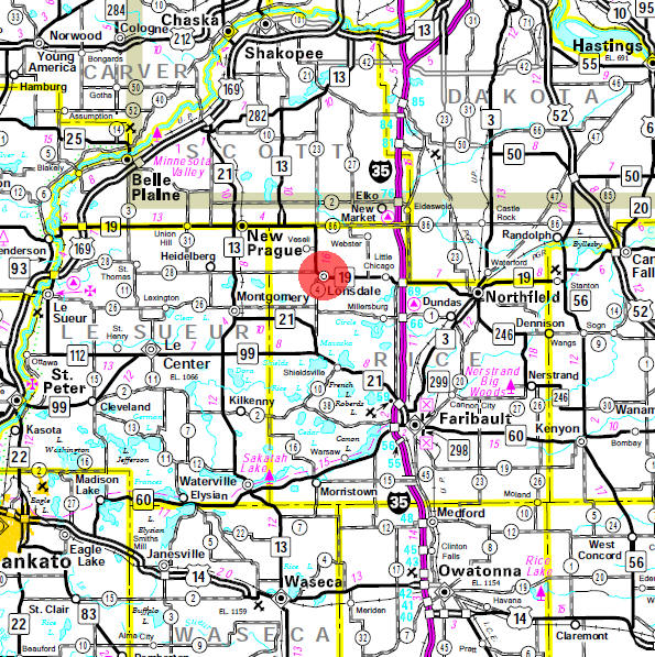 Minnesota State Highway Map of the Lonsdale Minnesota area