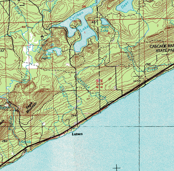 Topographic map of the Lutsen Minnesota area