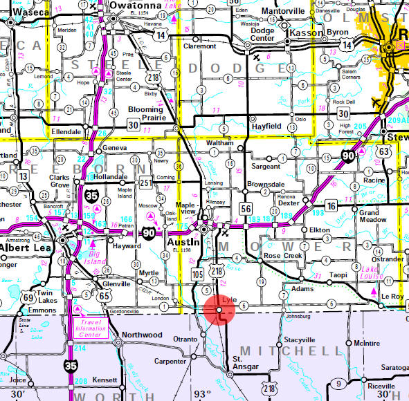 Minnesota State Highway Map of the Lyle Minnesota area
