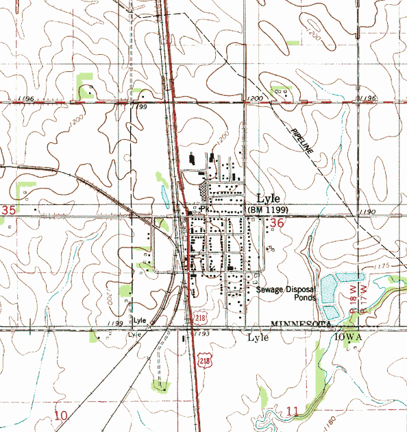 Topographic map of the Lyle Minnesota area