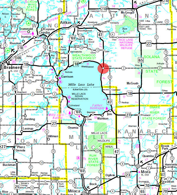 Minnesota State Highway Map of the Malmo Minnesota area