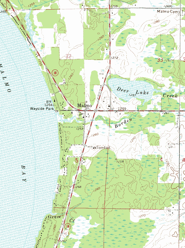Topographic map of the Malmo Minnesota area