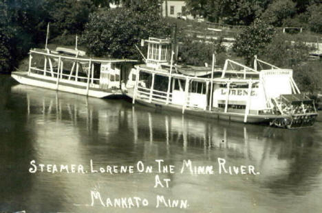 Steamer Lorene on the Minnesota River, Mankato Minnesota, 1909