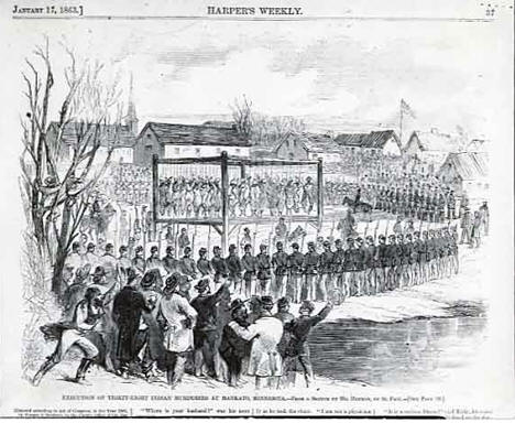 Execution of thirty-eight Indian murderers at Mankato Minnesota, 1862
