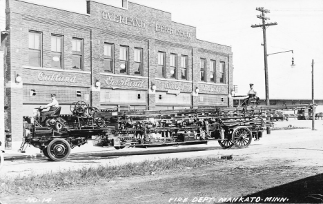 Fire Truck in front of Overland Perrin Company, Mankato Minnesota, 1920's