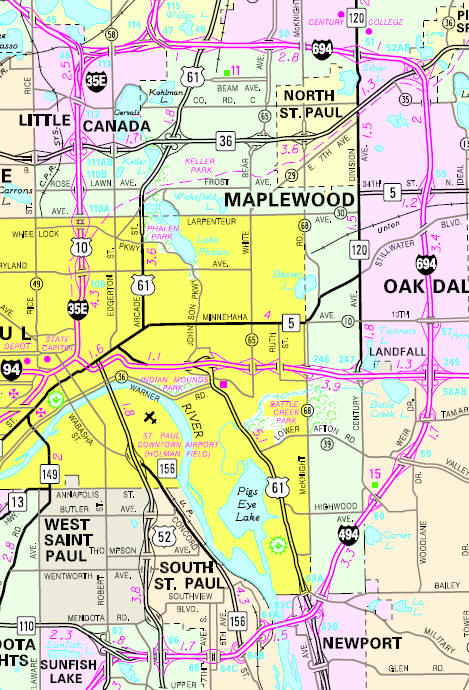 Minnesota State Highway Map of the Maplewood Minnesota area