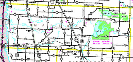 Minnesota State Highway Map of the Marshall County Minnesota area