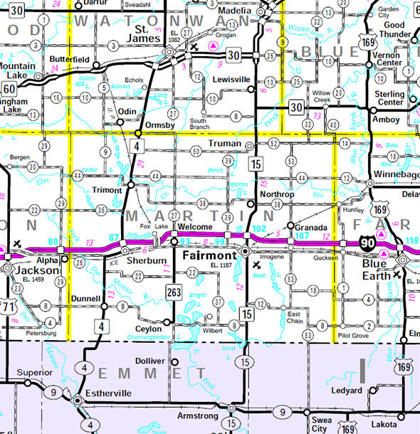Minnesota State Highway Map of the Martin County Minnesota area