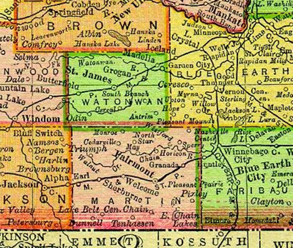1895 Map of Martin County Minnesota