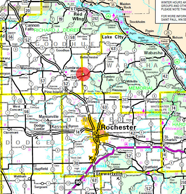 Minnesota State Highway Map of the Mazeppa Minnesota area