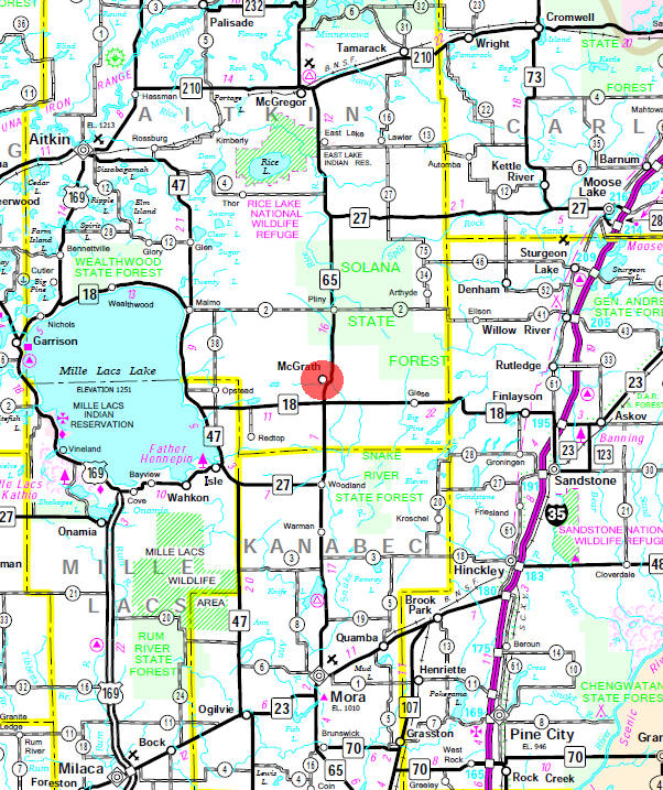 Minnesota State Highway Map of the McGrath Minnesota area