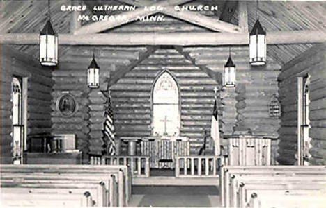 Interior of Grace Lutheran Log Church near McGregor Minnesota, 1940's?