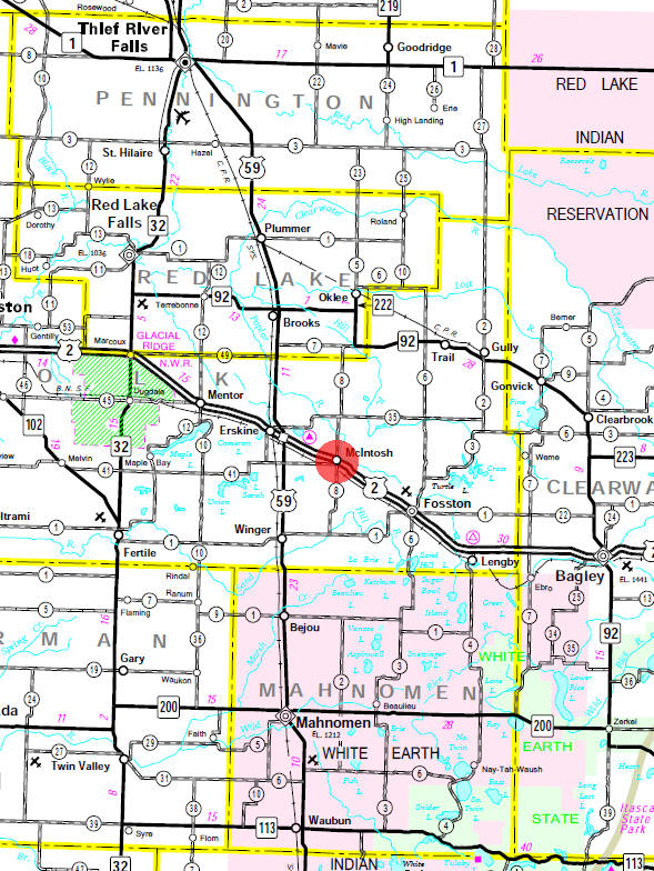 Minnesota State Highway Map of the McIntosh Minnesota area