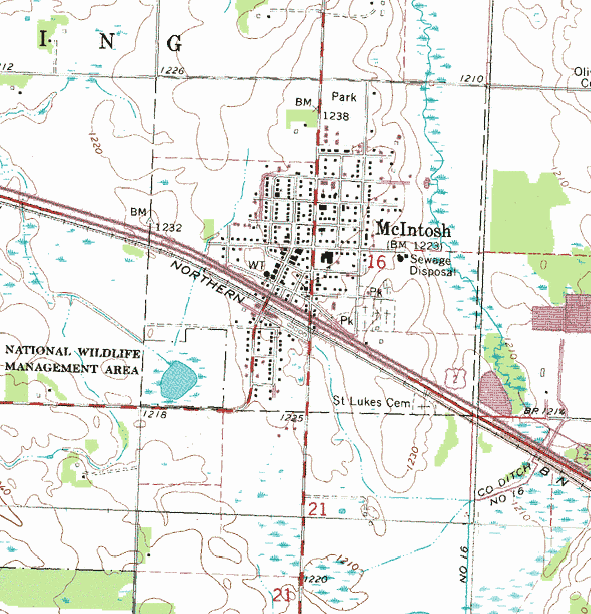 Topographic map of the McIntosh Minnesota area