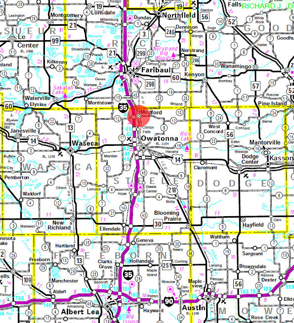 Minnesota State Highway Map of the Medford Minnesota area