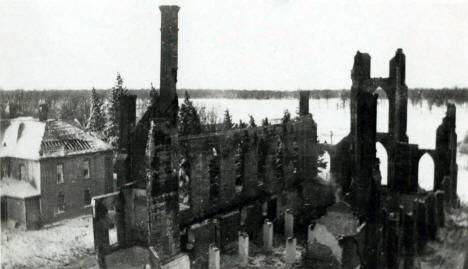 Skeletal ruins of St. John the Baptist Church which burned on Feb. 13, 1923 at Meire Grove, Minnesota