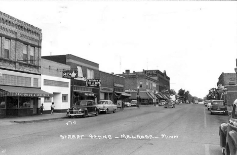 Street scene, Melrose Minnesota, 1950's