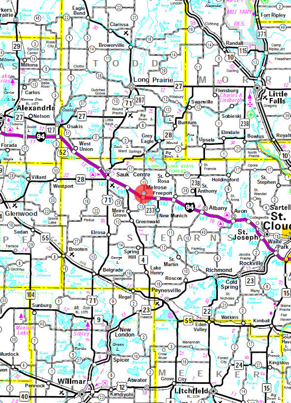 Minnesota State Highway Map of the Melrose Minnesota area