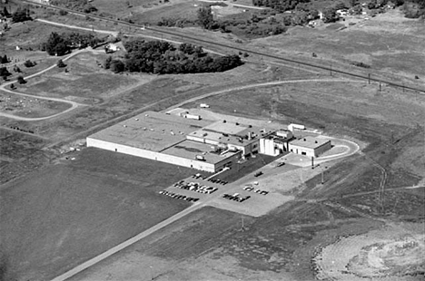 Aerial view, Kraft Plant, Melrose Minnesota, 1969