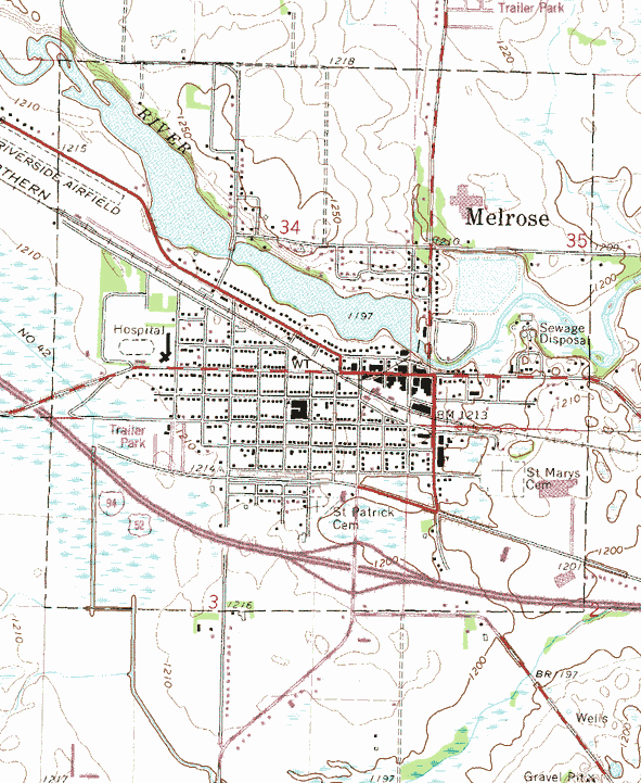 Topographic map of the Melrose Minnesota area
