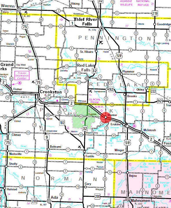 Minnesota State Highway Map of the Mentor Minnesota area