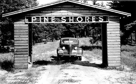 Pine Shores Resort entrance, on Mission Lake, Merrifield Minnesota, 1939
