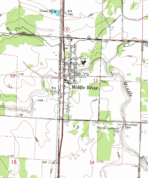 Topographic map of the Middle River Minnesota area