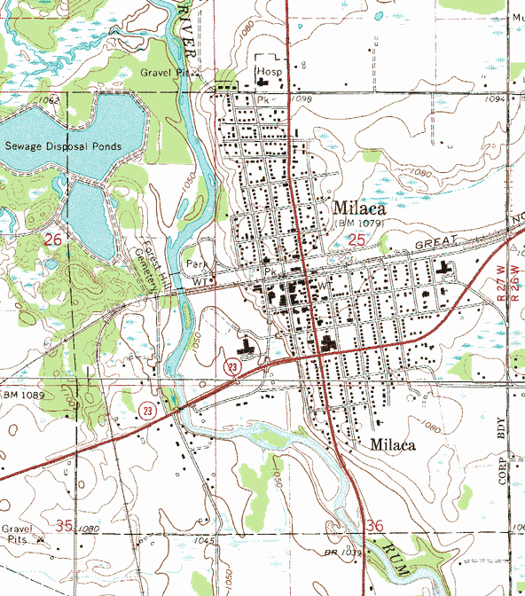 Topographic map of the Milaca Minnesota area