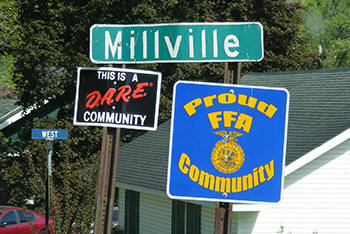 Millville Minnesota highway sign