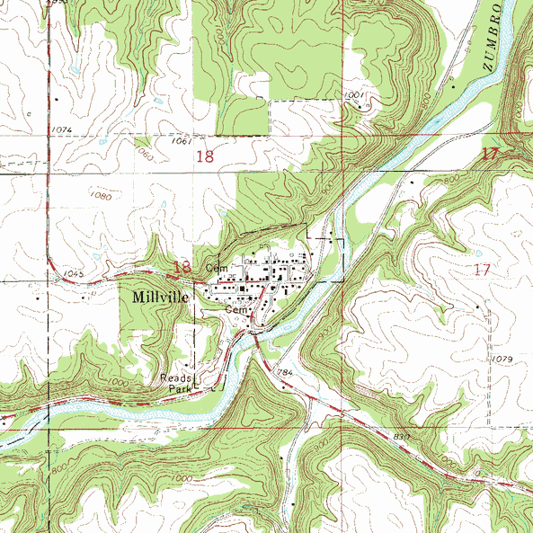 Topographic map of the Millville Minnesota area