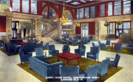 Lobby, West Hotel, Minneapolis Minnesota, 1917