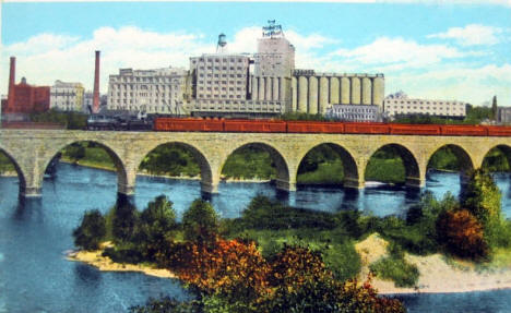Stone Arch Bridge and Pillsbury "A" Mill, Minneapolis Minnesota, 1926